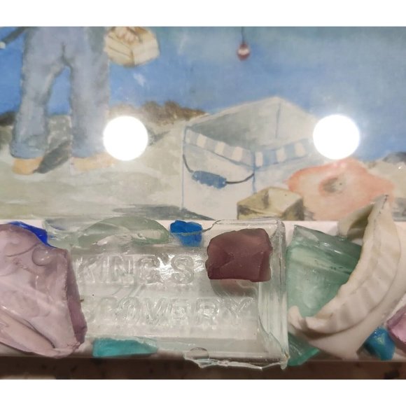 Handmade Shells & Sea Glass Framed Art Decor & Drawing Fishing Trip Theme Signed - Picture 7 of 16